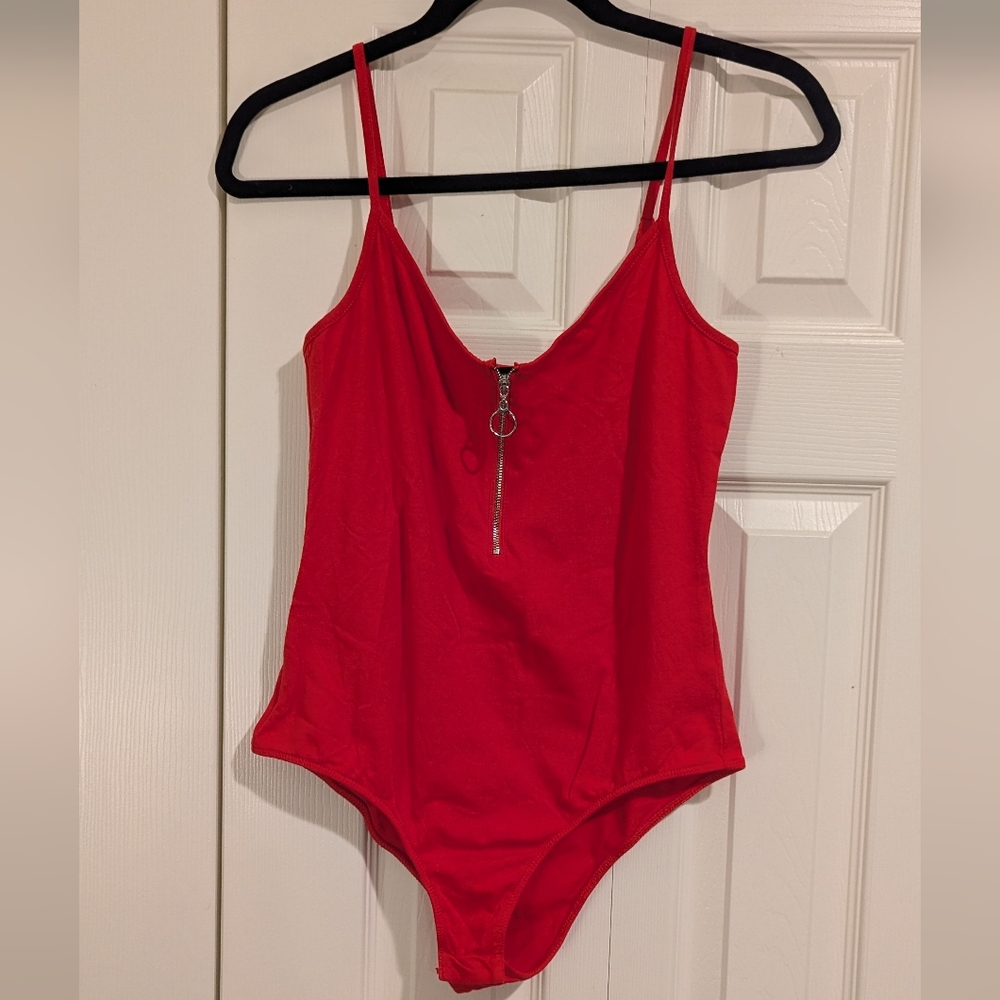 Ambiance Red Bodysuit with Zipper Detail